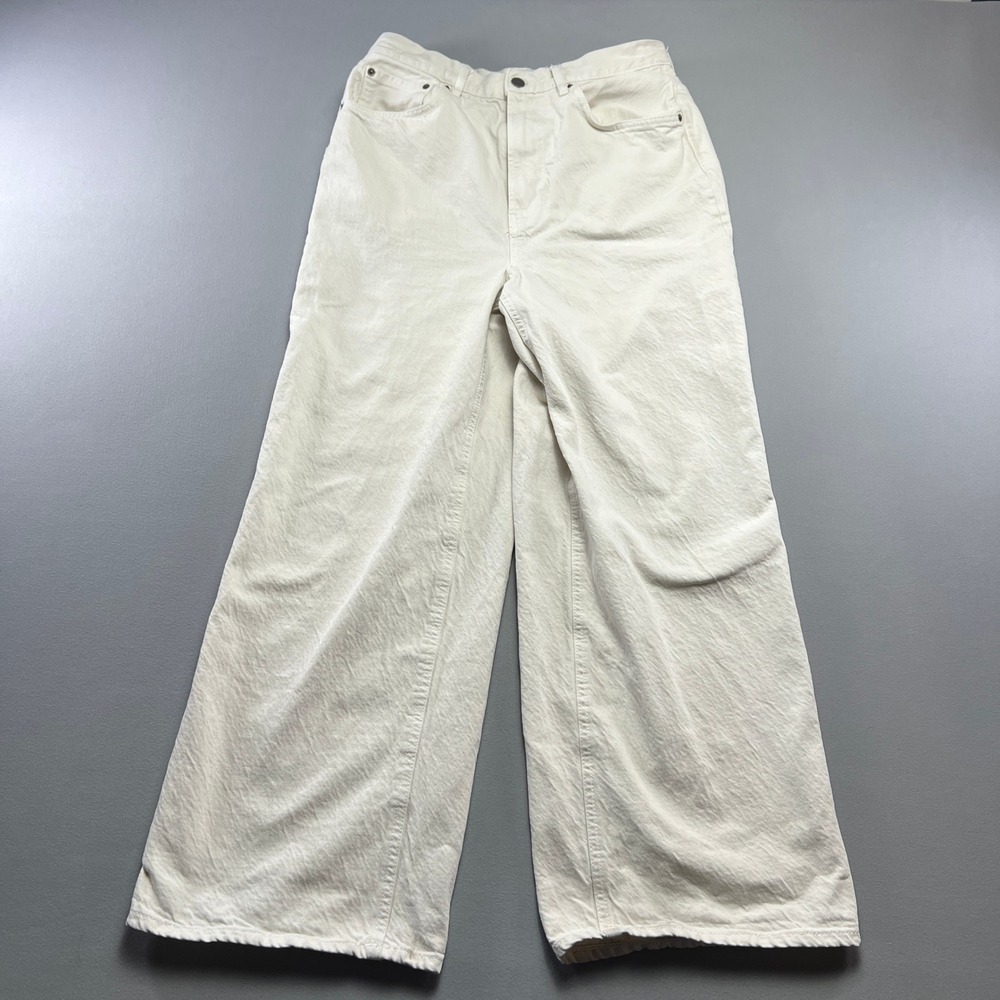 Zara Jeans Womens 38 White Denim Cotton High Rise Light Wash Wide Leg Zip Fly